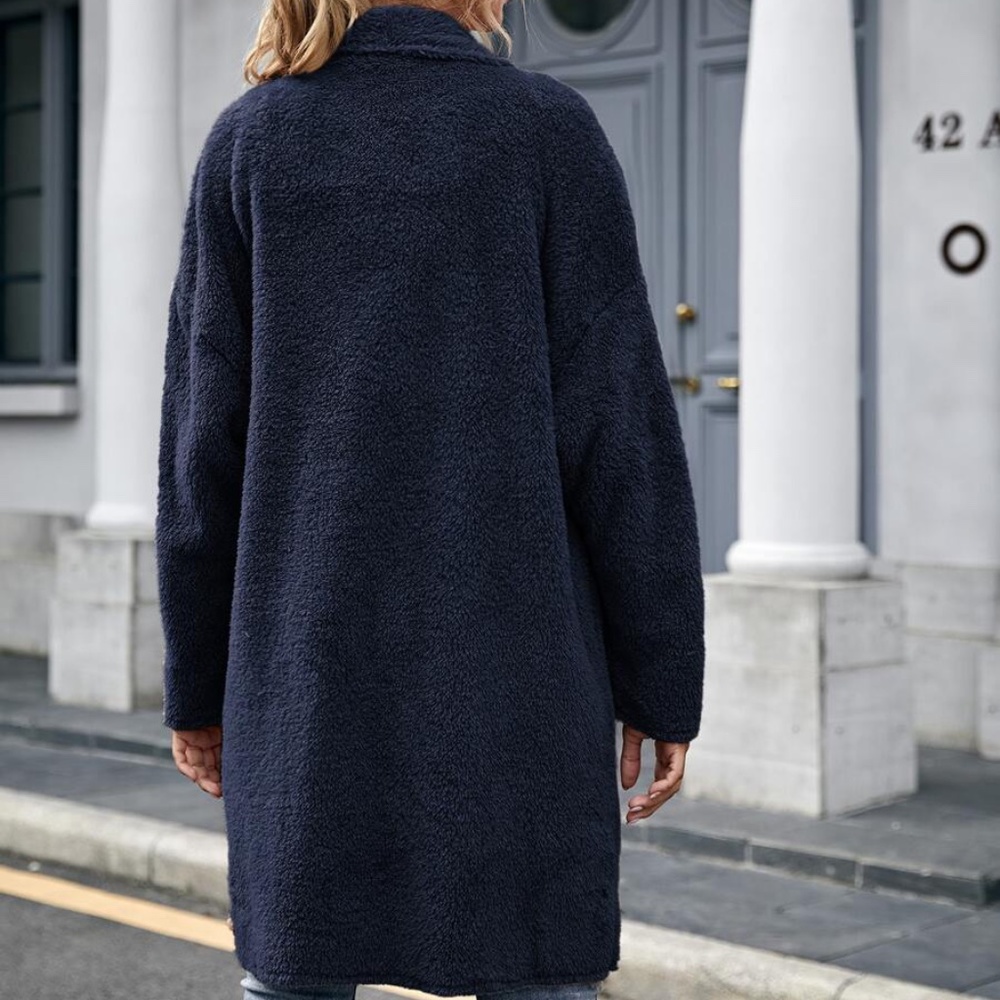 Navy Blue teddy open front coat jacket oversized - Picture 9 of 12